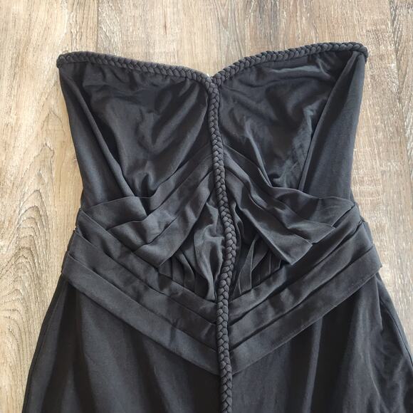 Retrofete Black Strapless Maxi Dress XS? Braided Hems Sample Thigh High Slit - Picture 2 of 9